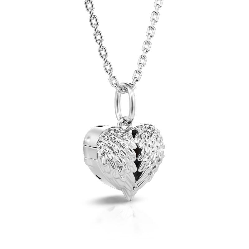 Jeulia Openable Angel Wings Heart Personalized Sterling Silver Photo Necklace