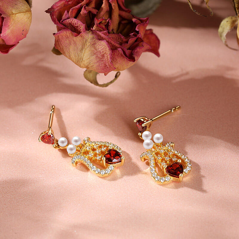 Jeulia "Beloved Melody" Lyre Heart Cut Cultured Pearl Sterling Silver Drop Earrings