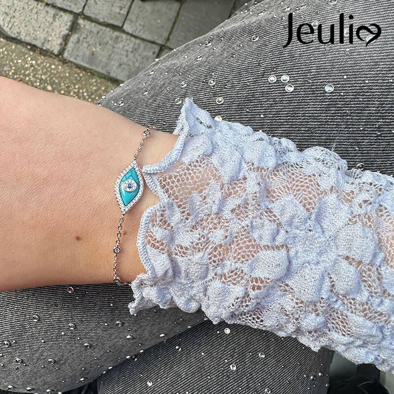Jeulia Pulseira de prata de lei com o mau-olhado de turquesa