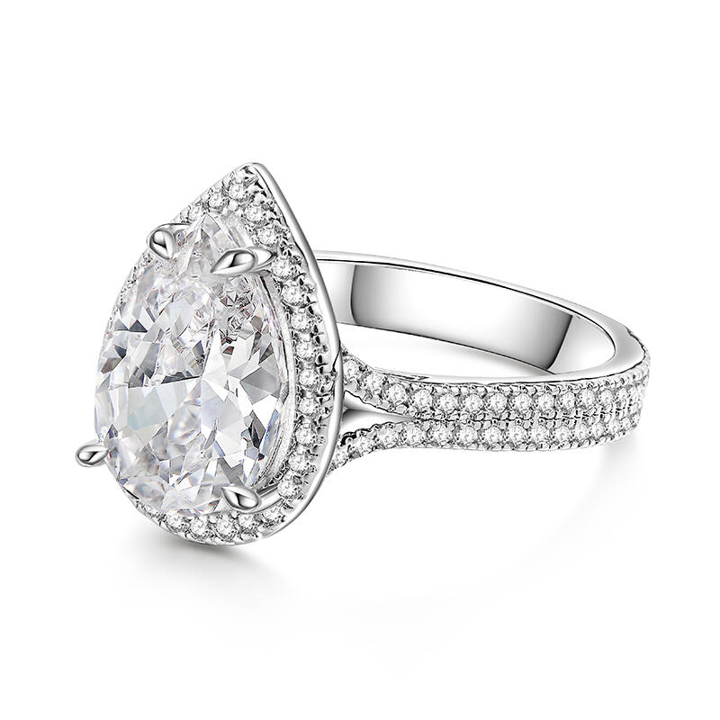 Jeulia Anillo de Plata de Ley con Halo y Corte de Pera