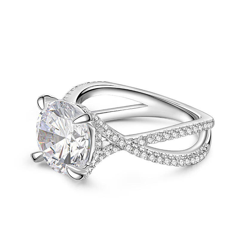Jeulia Crossover Dual Shank Round Cut Sterling Silver Engagement Ring