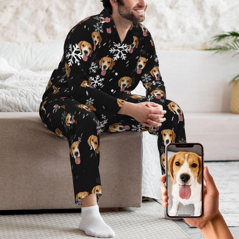 Gepersonaliseerde pyjama aangepaste foto huisdier vallende sneeuw scène esthetisch ontwerp cadeau voor huisdier liefhebbers