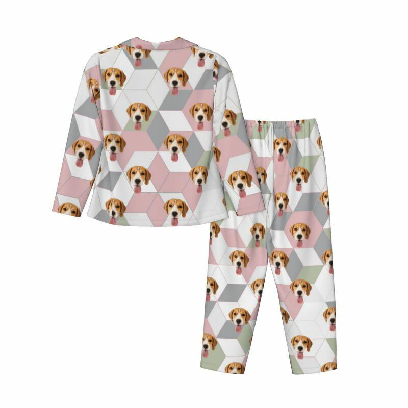 Pyjama personnalisé avec photo d'animal de compagnie, motif géométrique simple et élégant, cadeau pour elle
