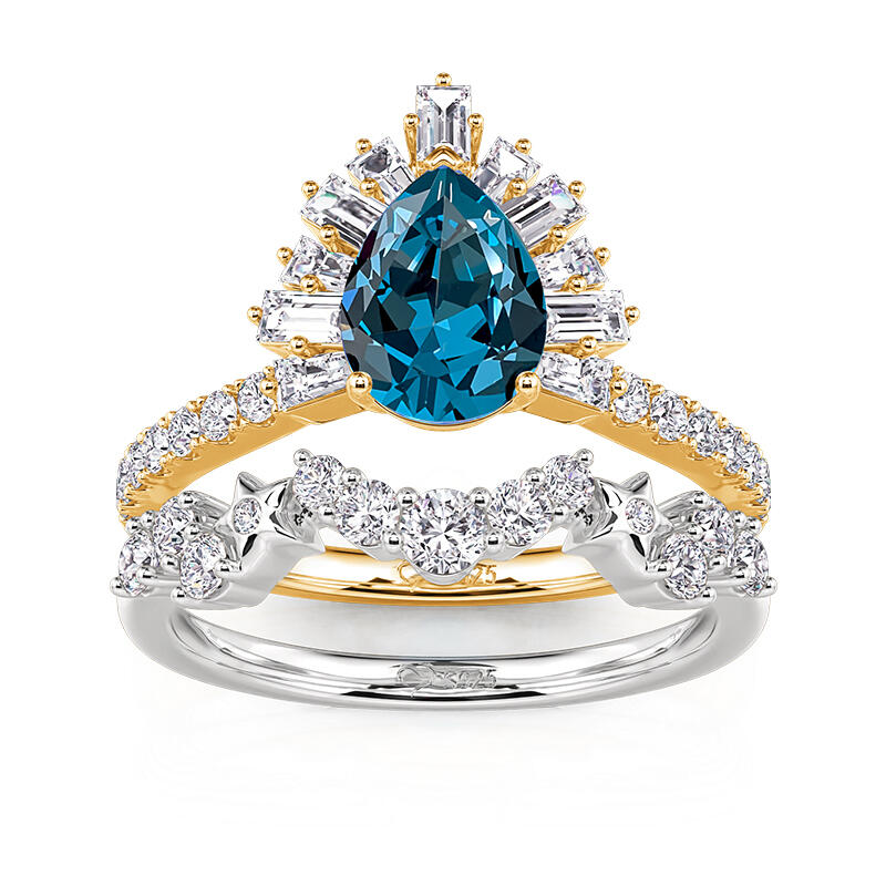 Jeulia Luna Astra Sunrise Two Tone Pear Ring Set