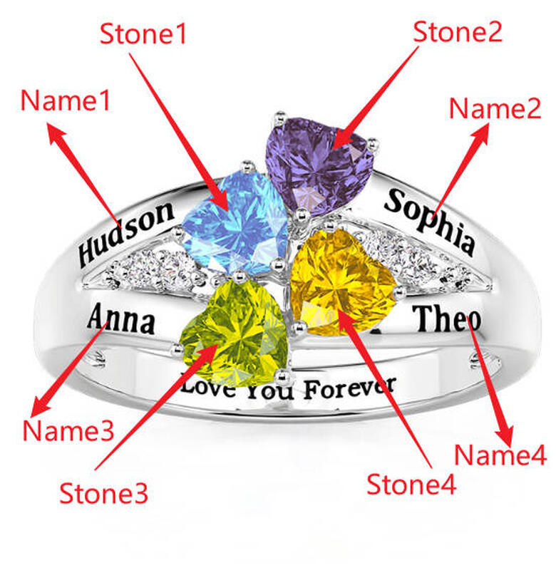 Jeulia Custom 4 Birthstone Heart Engagement Ring Name Engraved