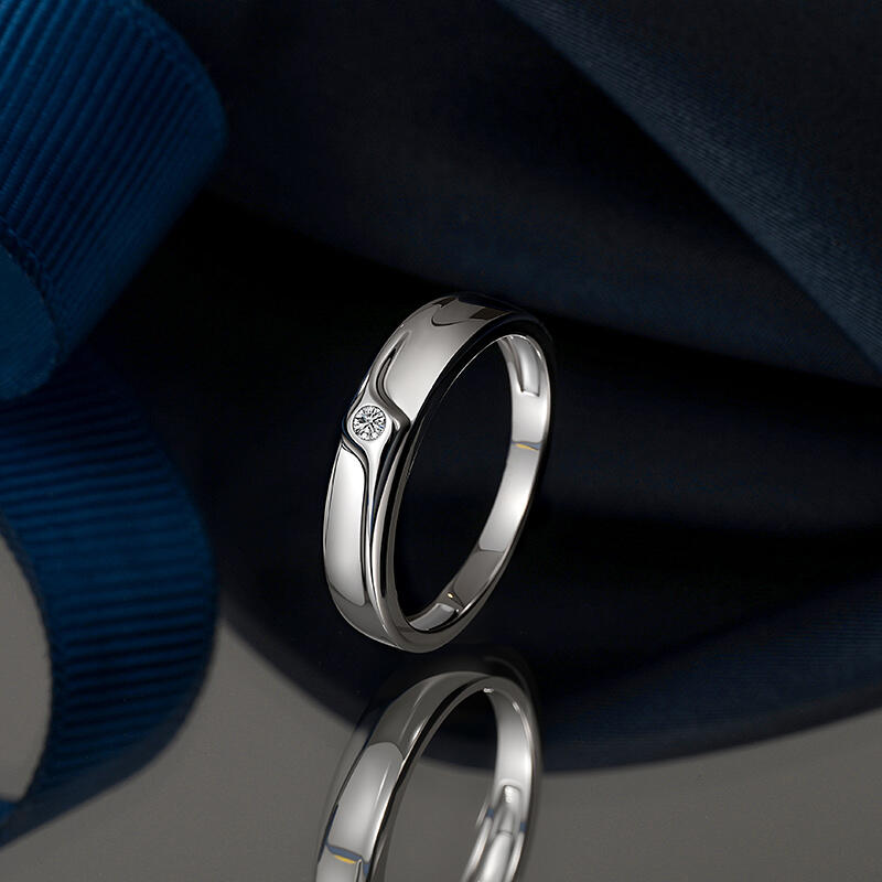 Jeulia Simple Round Cut Men's Wedding Band Sterling Silver