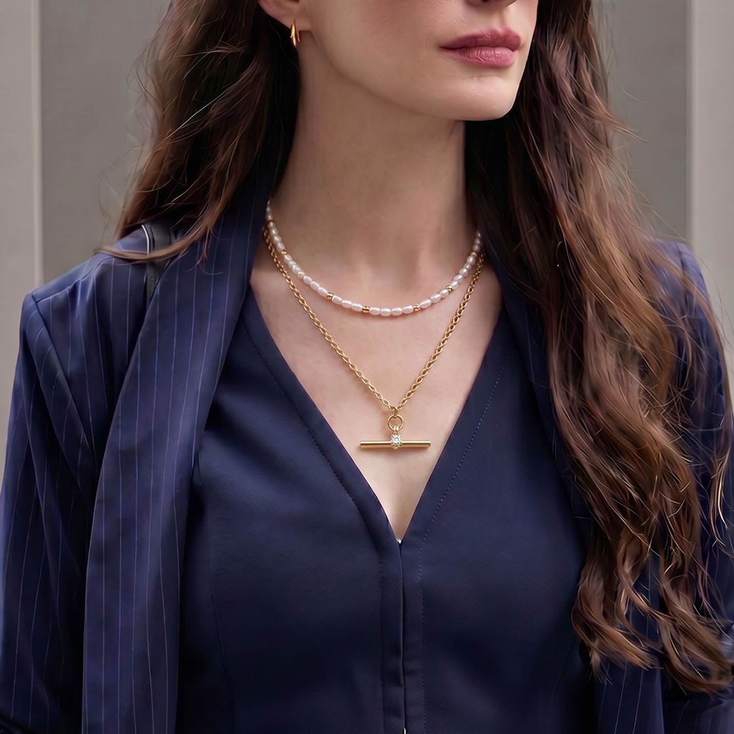 Pearl Necklace with Gold Beads
