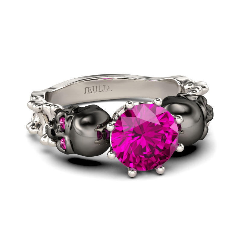 Jeulia Anillo Con Dos Tonos De Caravera De Talla Redonda En Plata De Ley