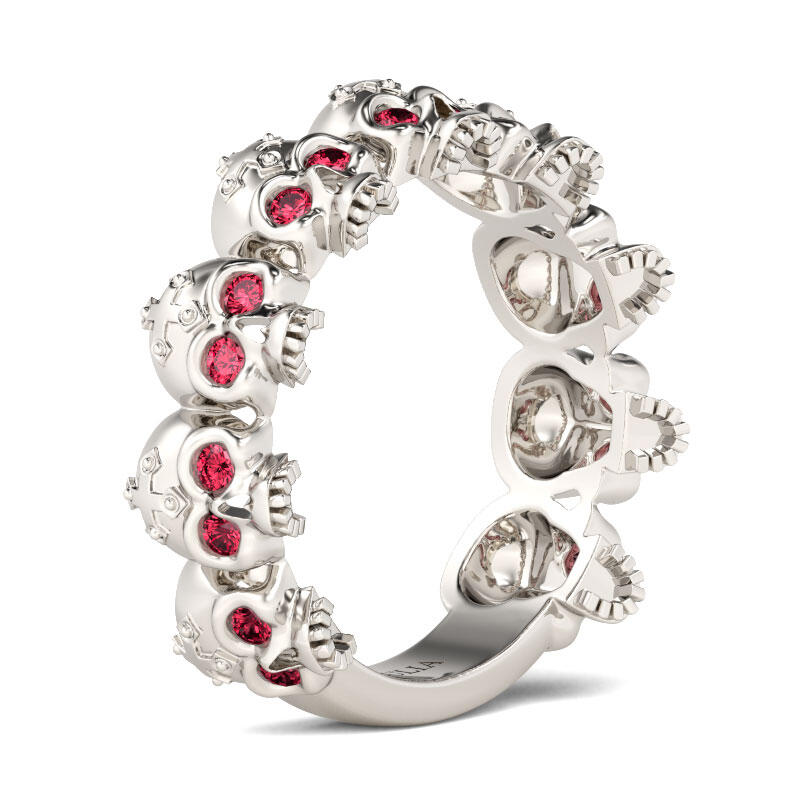 Jeulia Cross Round Cut Sterling Silver Skull Band