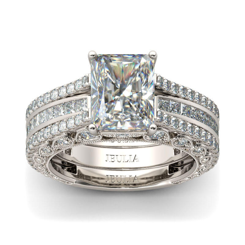 Jeulia Interchangeable Radiant Cut Sterling Silver Ring Set
