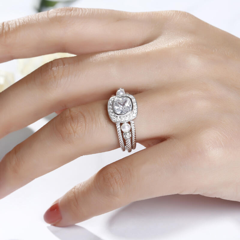 Jeulia Rope Halo Cushion Cut Interchangeable Sterling Silver Ring Set