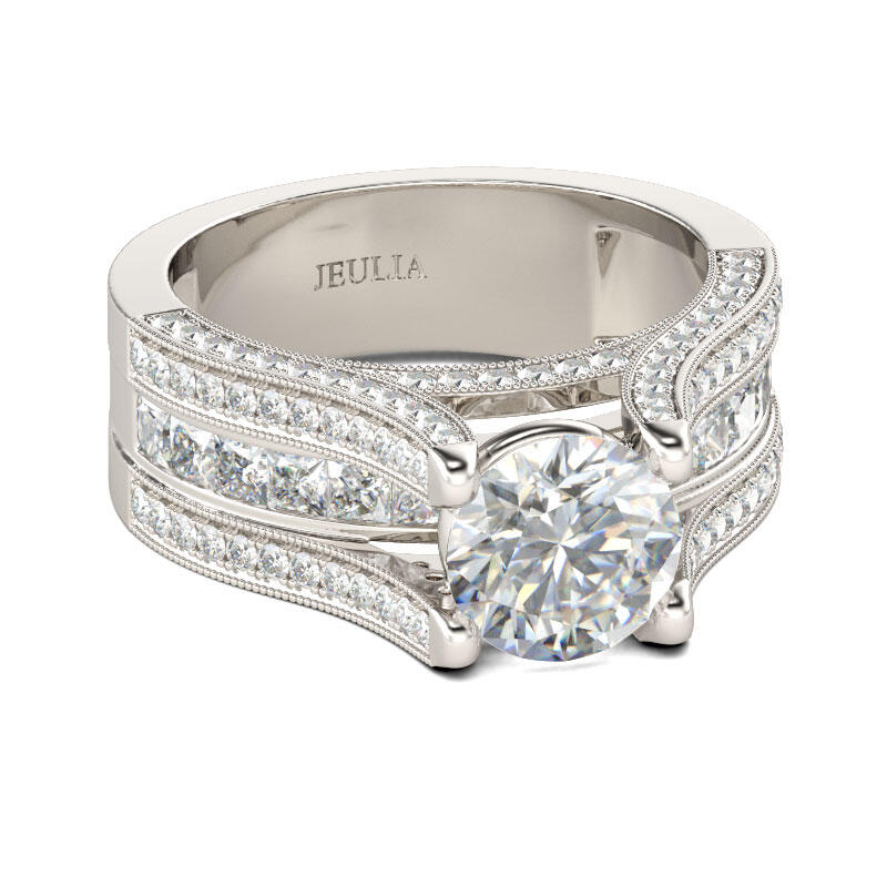 Jeulia Three Side Pave Round Cut Sterling Silver Ring