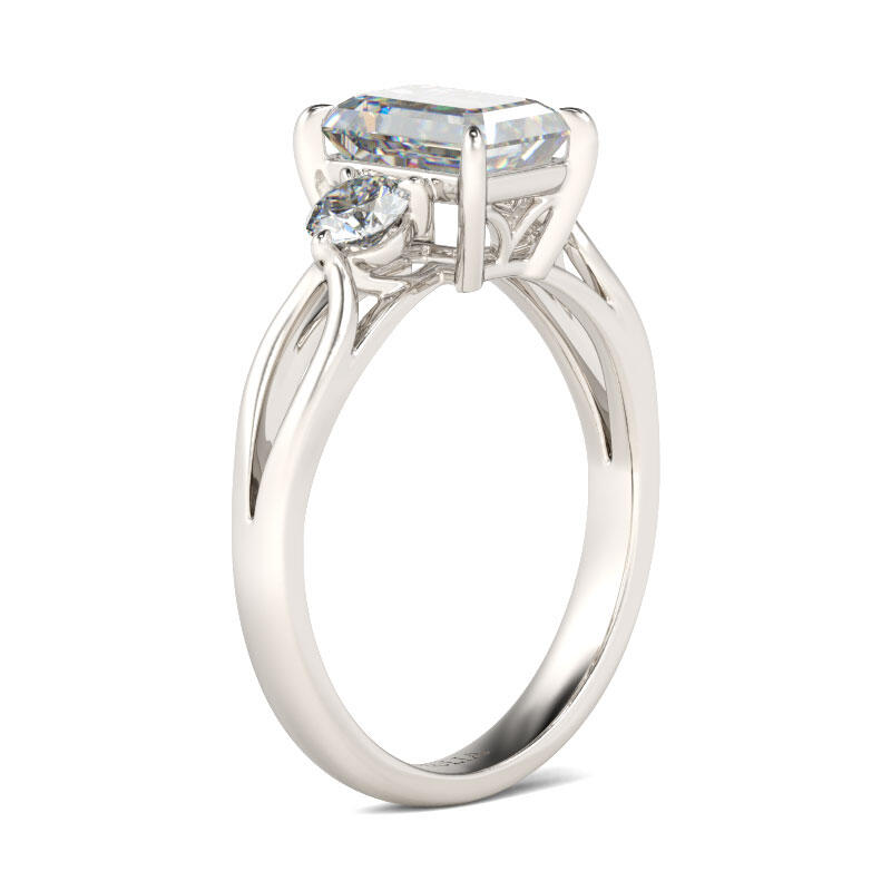 Jeulia Three Stone Split Shank Emerald Cut Sterling Silver Ring