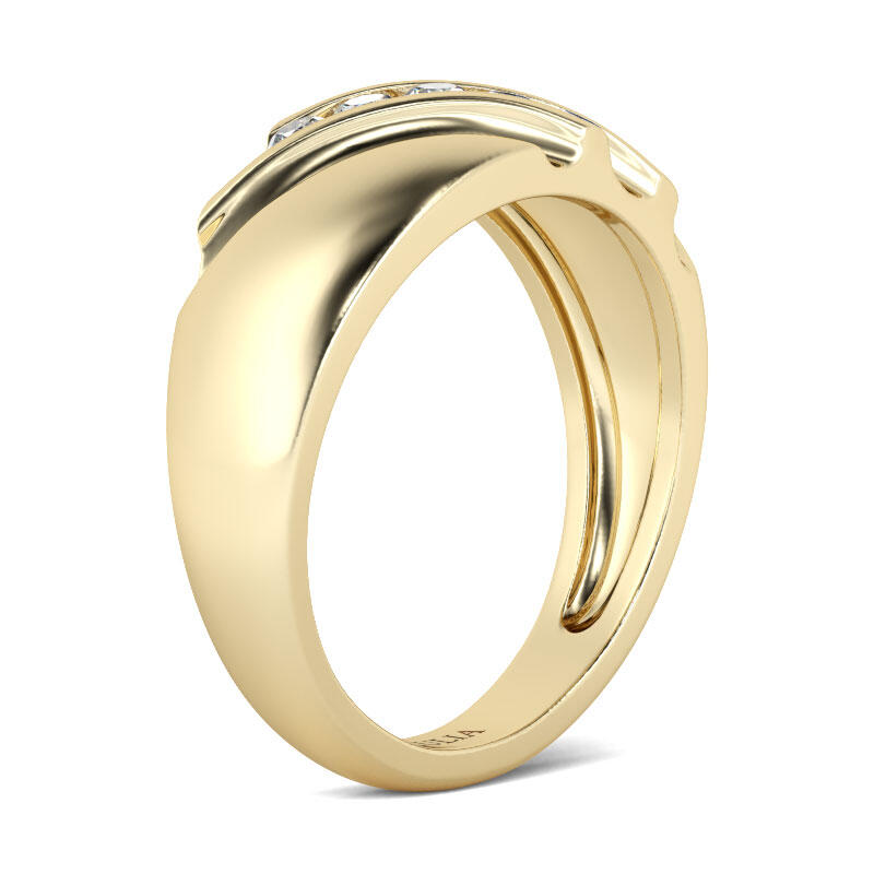 Jeulia Alianza Diagonal Con Tono Oro Para Hombre De Corte Redondo En Plata De Ley