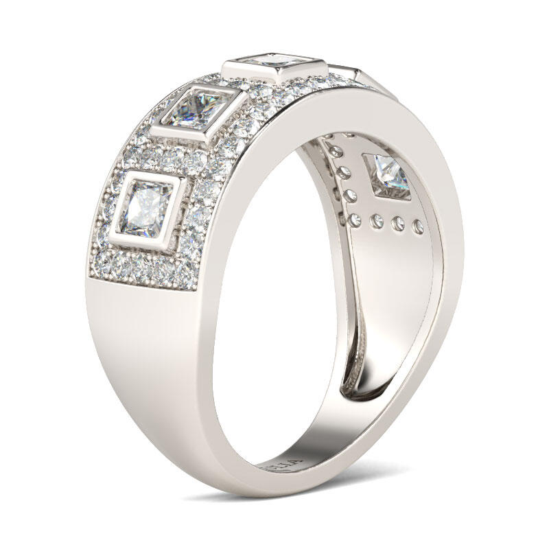 Jeulia Bold Princess Cut Sterling Silver Women's Band