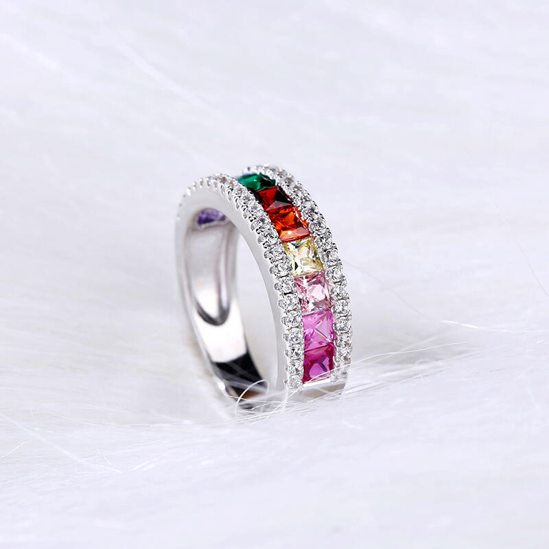 Jeulia Anillo Múlticolor De Plata Esterlina Con Corte Princesa