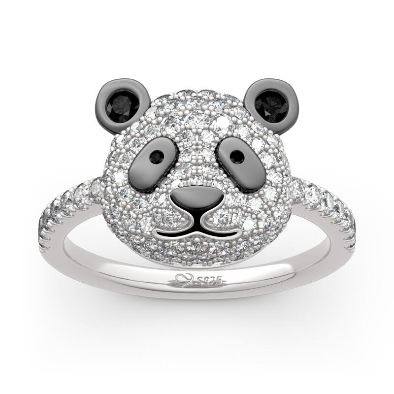 Jeulia "Be Calm and Steady" Cute Panda Sterling Silver Ring