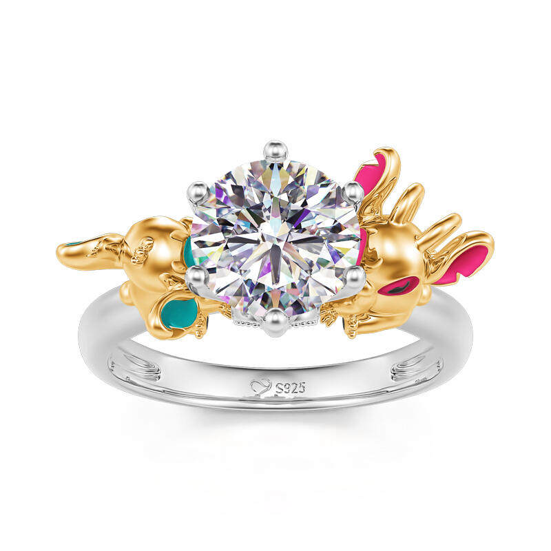 Jeulia Hug Me "Love Story" Little Monster Couple Round Cut Sterling Silver Ring