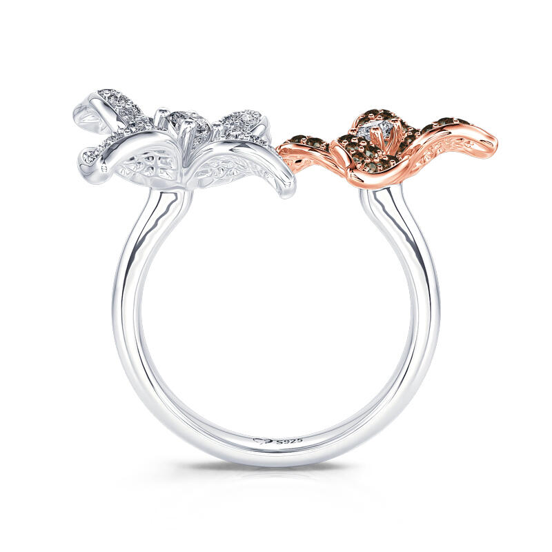 Jeulia "Two Loves" Double Flower Sterling Silver Ring