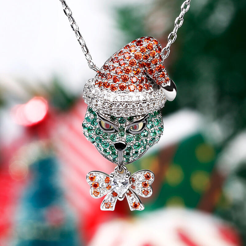 Jeulia "Holiday Cheermeister" Christmas Monster Inspired Sterling Silver Necklace