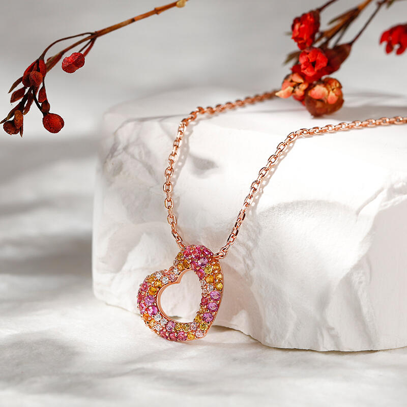 Jeulia "Donuts of Love" Multicolor Heart Sterling Silver Necklace