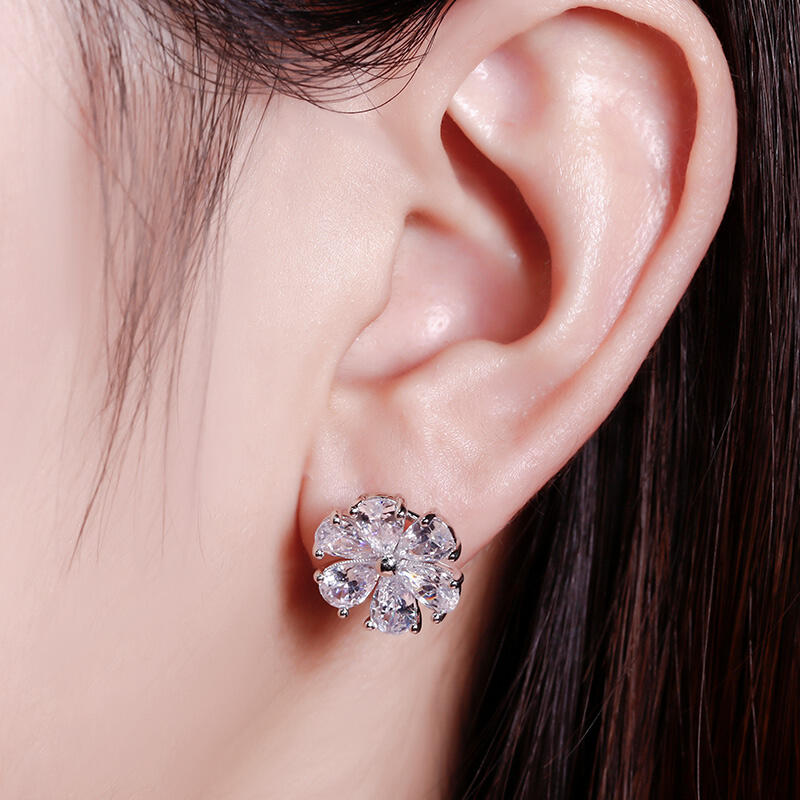 Jeulia Clous d'Oreilles Fleur Elégant en Argent Sterling