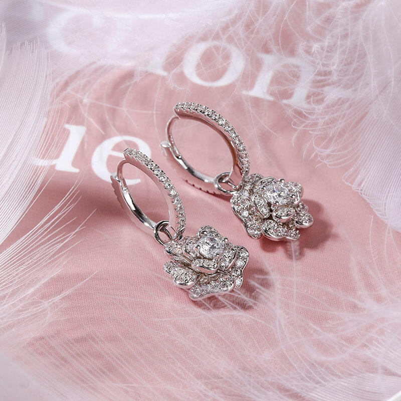 Jeulia Flower Design Sterling Silver Drop Earrings