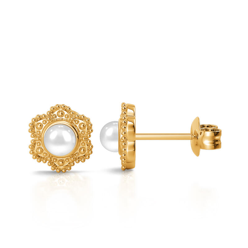 Jeulia "Delicate Flower" Cultured Pearl Sterling Silver Stud Earrings