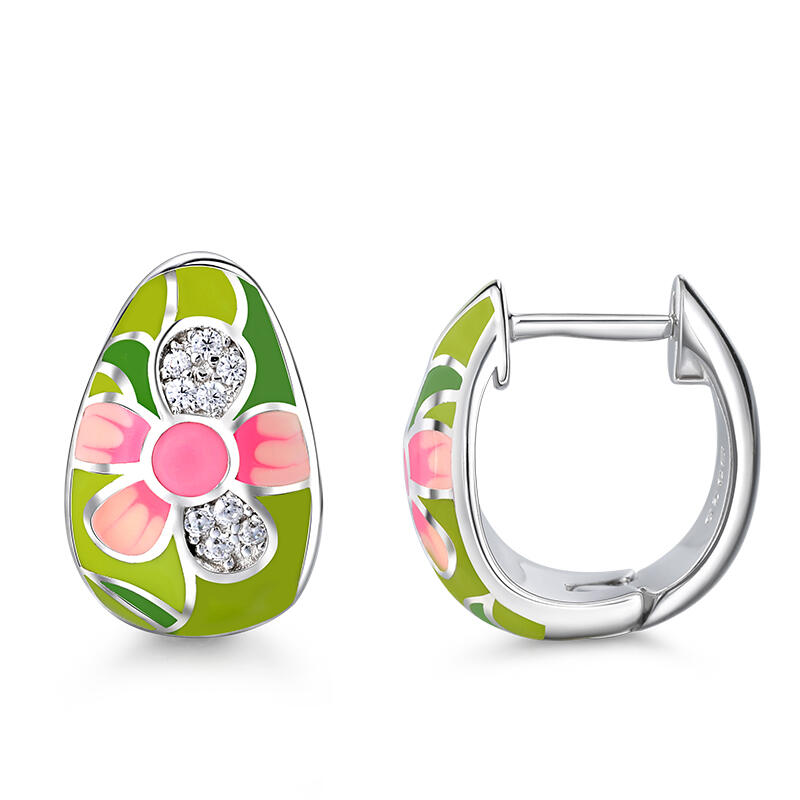 Jeulia "Bright Mood" Flower Enamel Sterling Silver Earrings