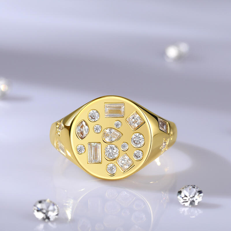 Jeulia Cobblestone Round Signet Sterling Silver Ring