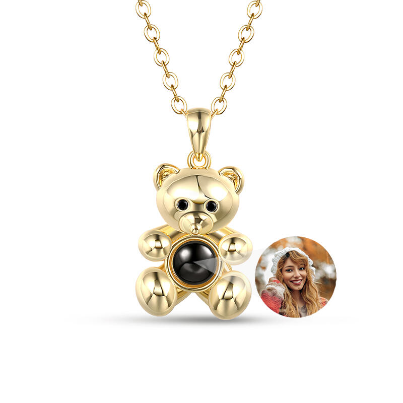 Jeulia "Fall in Love" Teddy Bear Personalized Photo Projection Sterling Silver Necklace