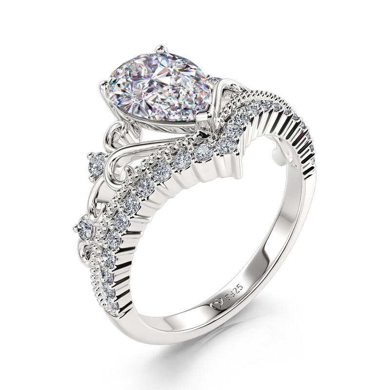 Jeulia Anillo de Plata de Ley con Corte de Pera y Diseño de Corona
