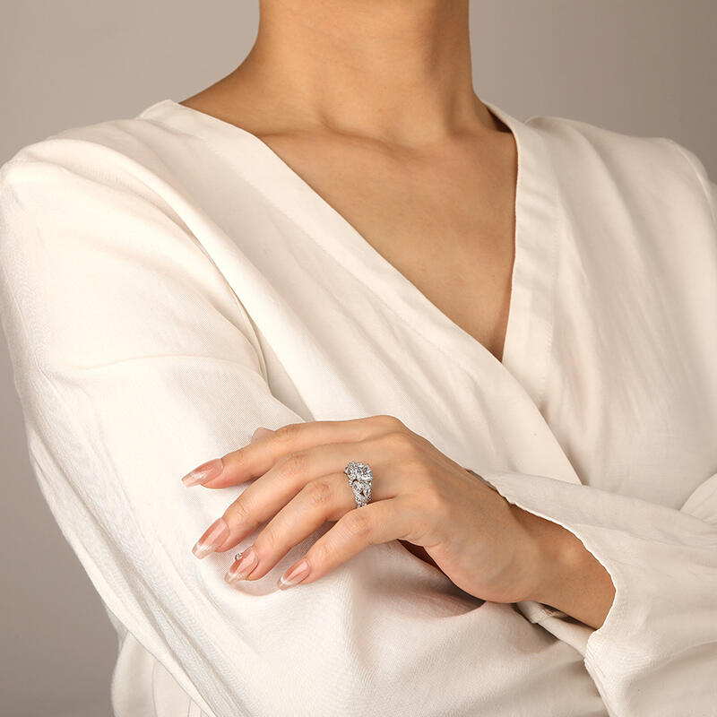 "My Keen Affection" Cushion Cut Side Stone Engagement Ring