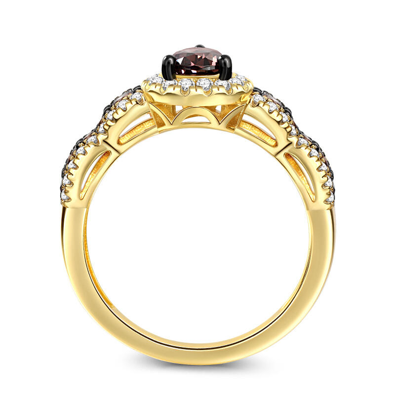 Jeulia Tvåfärgad Halo Päronslipad Sterling Silver Ring