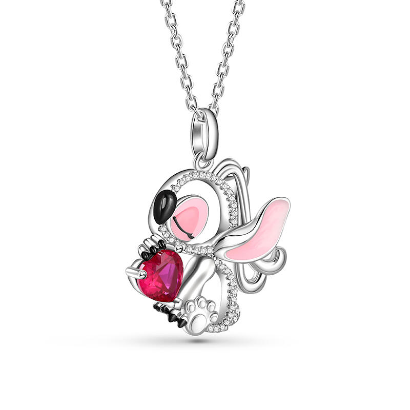 Jeulia Hug Me "Pink Monster" Heart Cut Personalized Sterling Silver Necklace