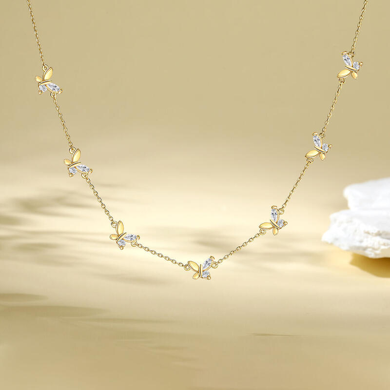 Jeulia Butterfly Sterling Silver Women's Necklace Gold Tone