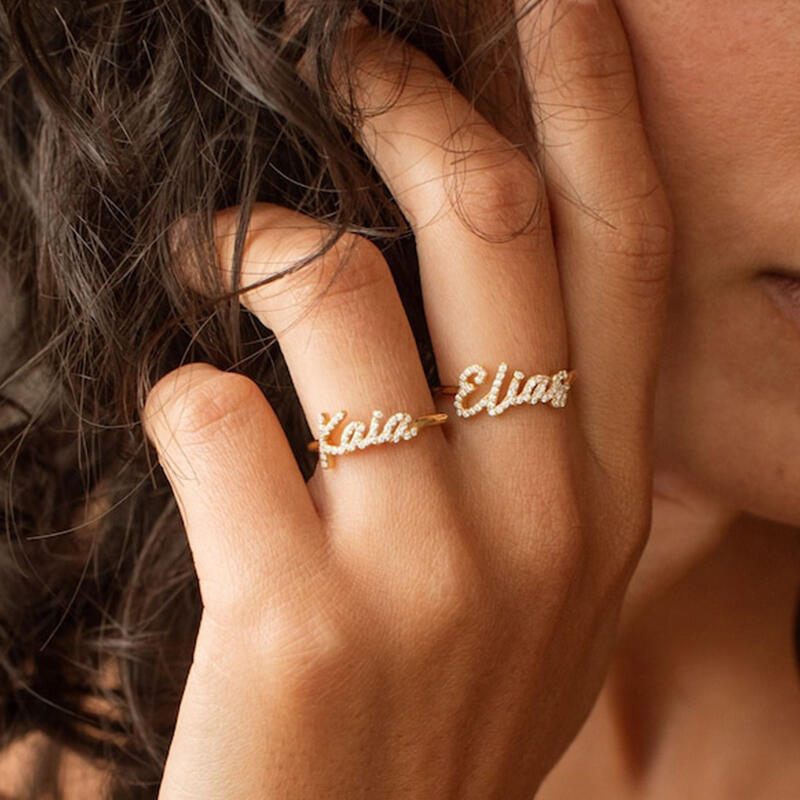 Anillo Personalizado con Nombre y Diamante Romántico Regalo para Novia