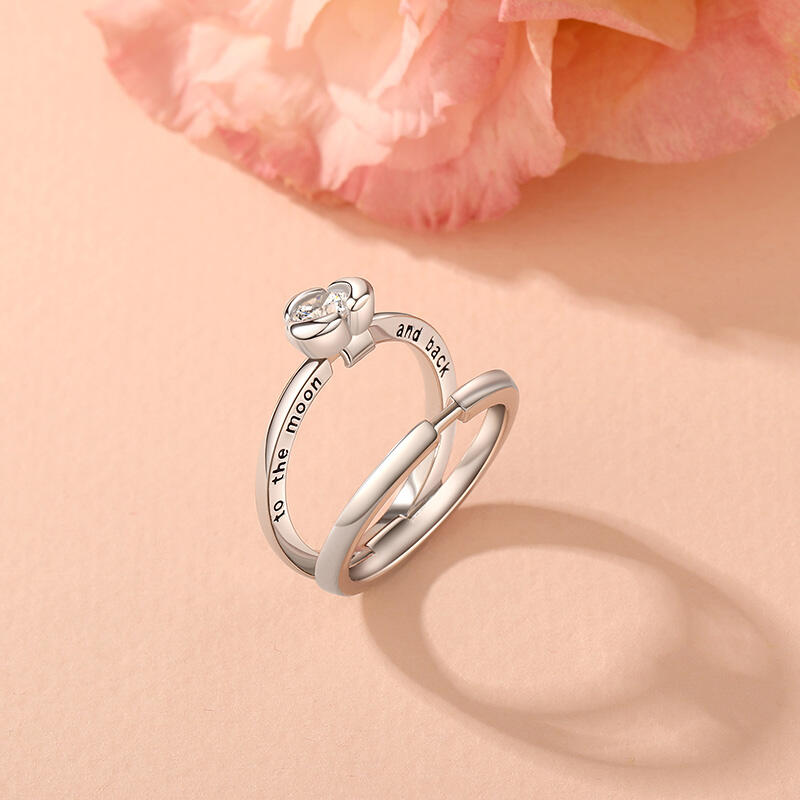 Jeulia Anillo de Promesa Grabado Personalizado Oculto de Plata de Ley