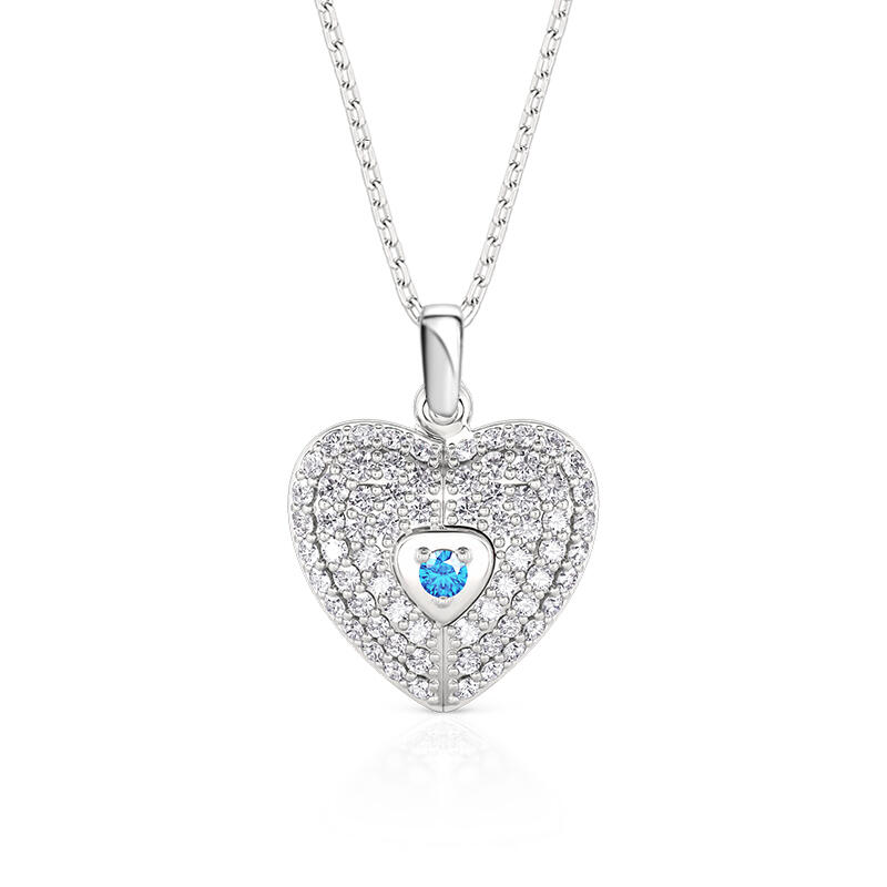 Jeulia Personalized Heart Photo Locket Necklace with Birthstone Sterling Silver