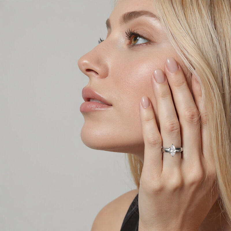 "My Forever Love" Marquise Cut Side Stone Engagement Ring