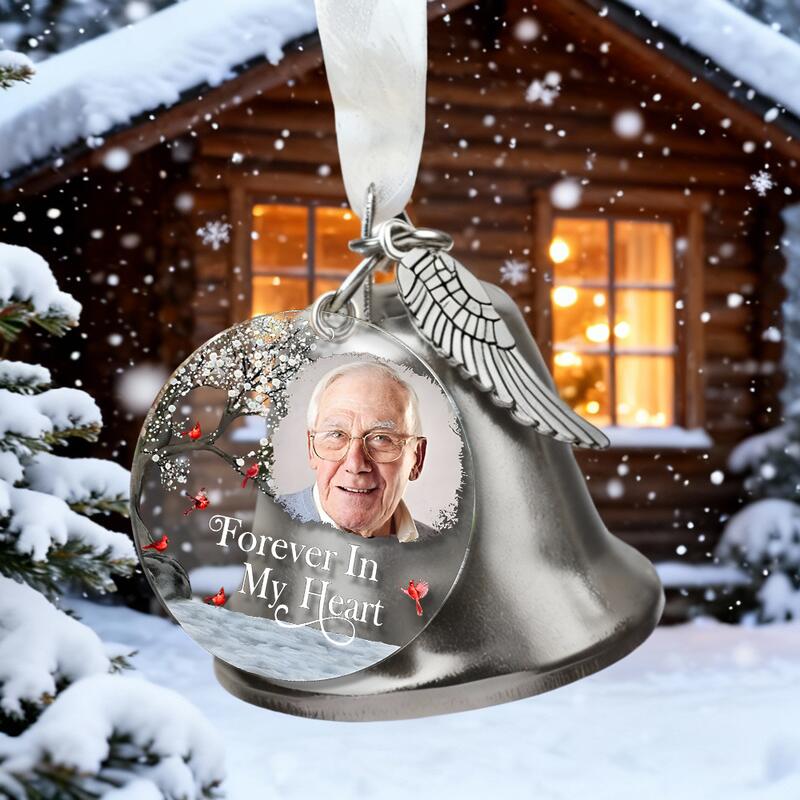 Personalized Picture Bell Ornament with Birds Pattern Memorial Gift for Christmas