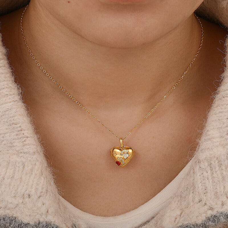 Jeulia Petland Paw Print Custom Birthstone Heart Photo Necklace