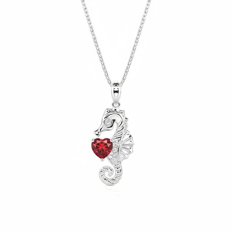 Jeulia Hug Me Custom Heart Birthstone Seahorse Necklace