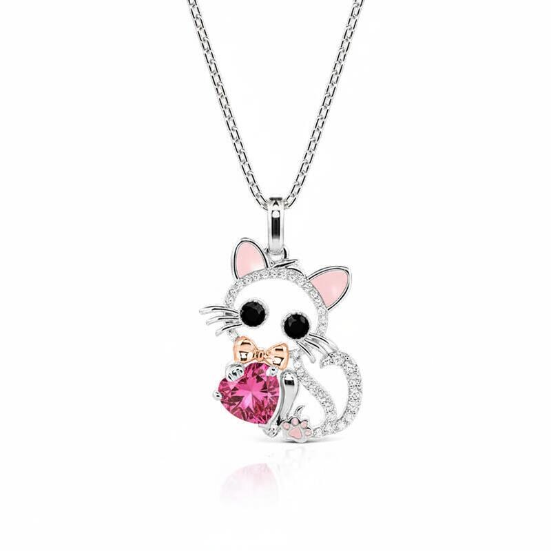 Jeulia Hug Me Custom Hollow Cat Necklace With Birthstone