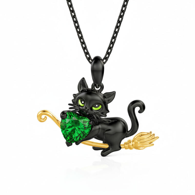 Jeullia Hug Me Magic Black Cat Custom Birthstone Necklace