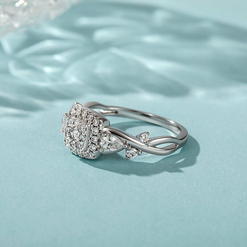 Jeulia Twisted Halo Multi Stone Engagement Ring