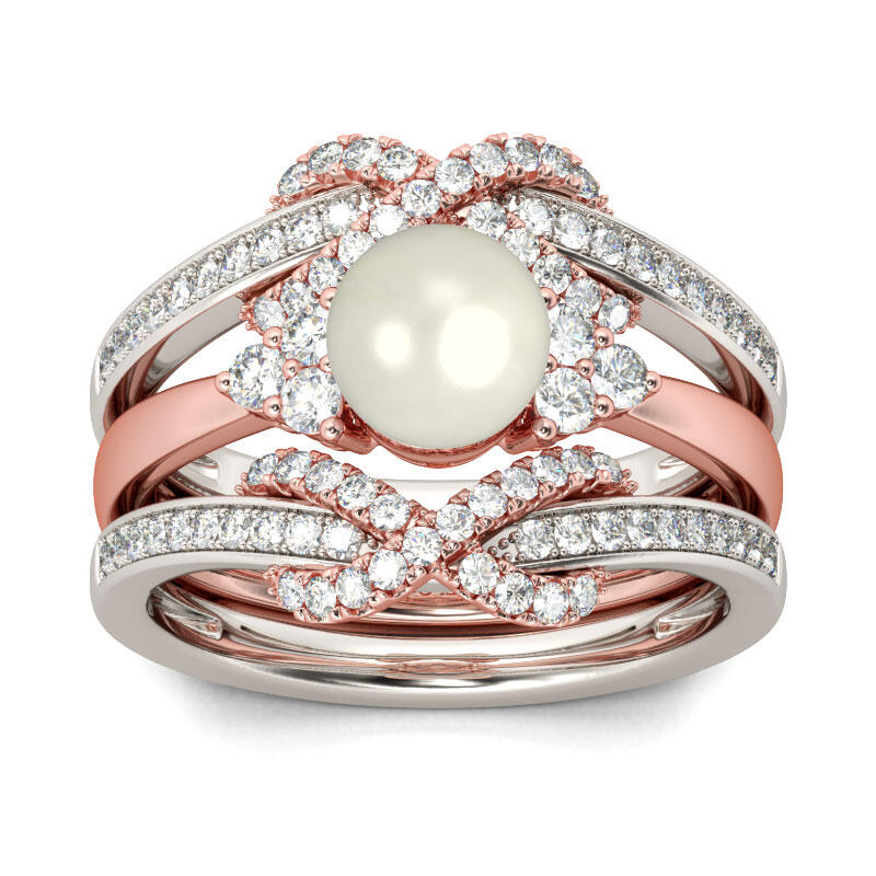 Jeulia Two Tone Faux Pearl Sterling Silver Enhancer Ring Set