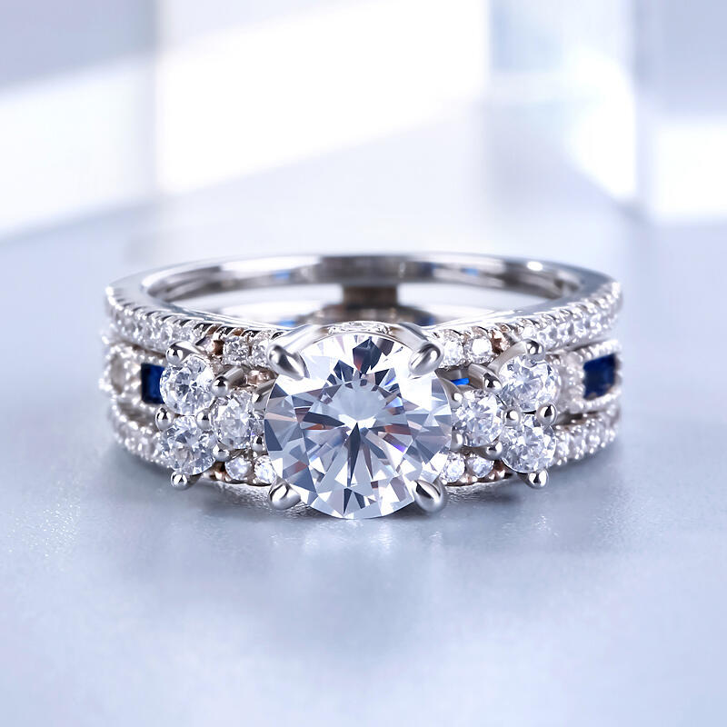 Jeulia Conjunto De Anillos Intercambiables Milgrain De Talla Redonda En Plata De Ley