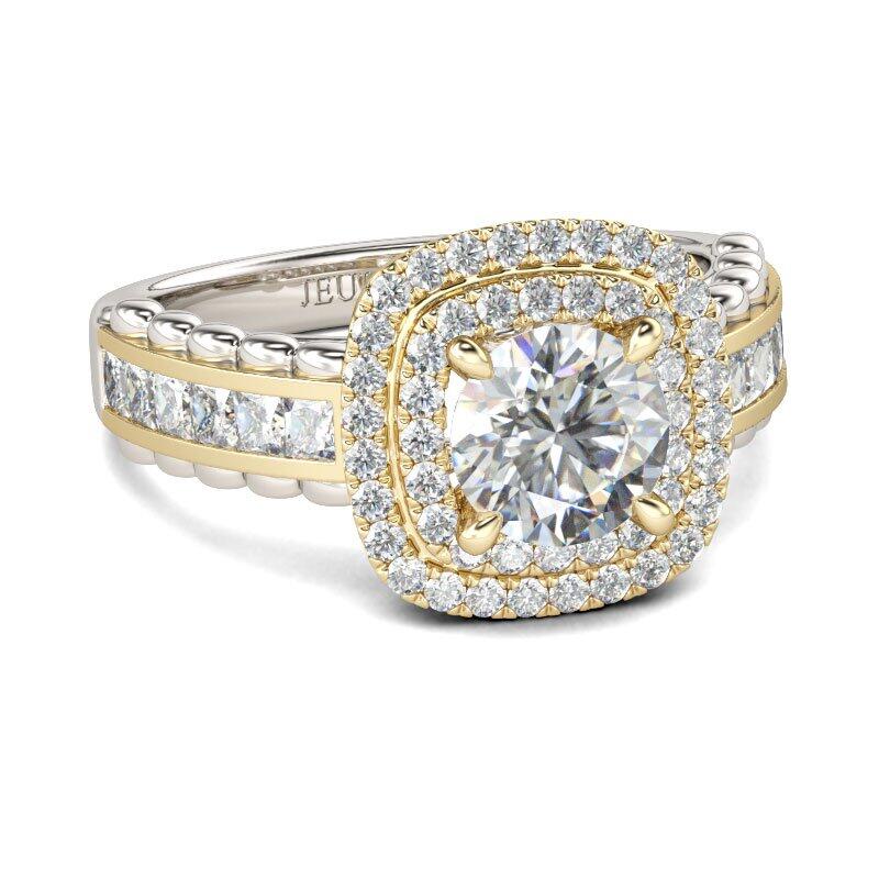 Jeulia Double Halo Round Cut Sterling Silver Ring