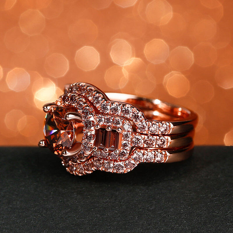 Jeulia Juego de anillos de plata de ley con corte redondo Halo